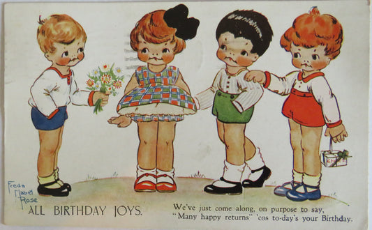 Vintage Birthday Postcard "All Birthday Joys" Freda Mabel Rose