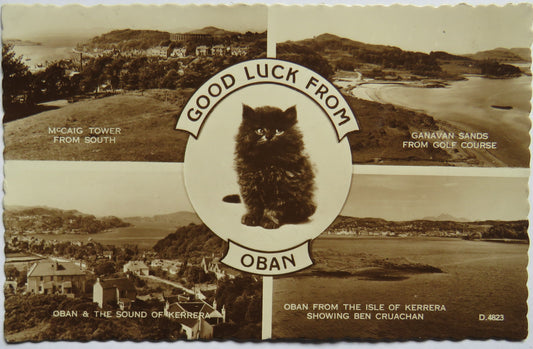 Vintage Postcard of Good Luck from Oban, Multiview Postcard 1951
