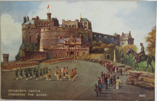 Vintage Postcard of Edinburgh Castle, Changing The Guard