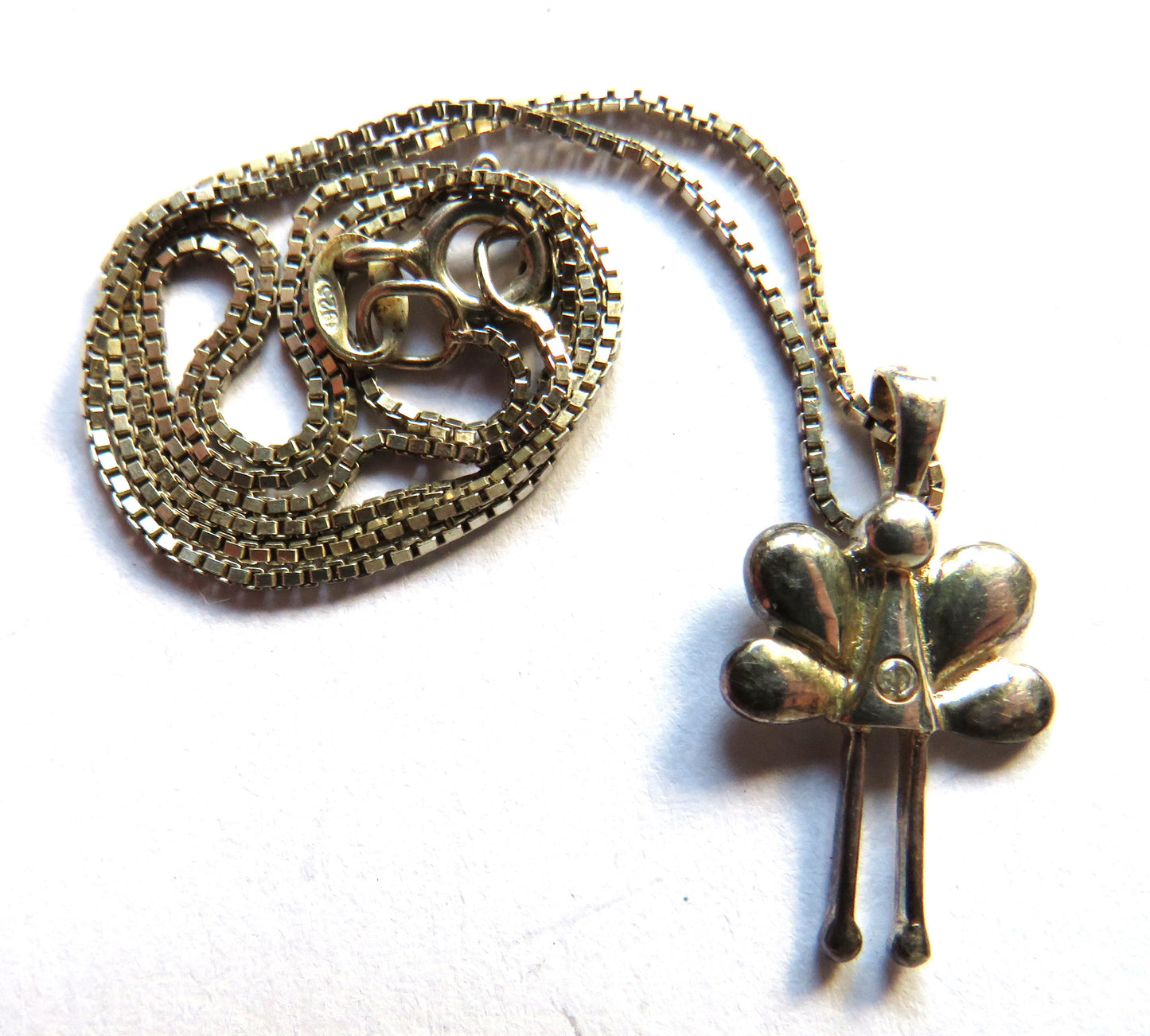 Ladies / Girls Sterling Silver Necklace & Butterfly Pendant With Small Diamond