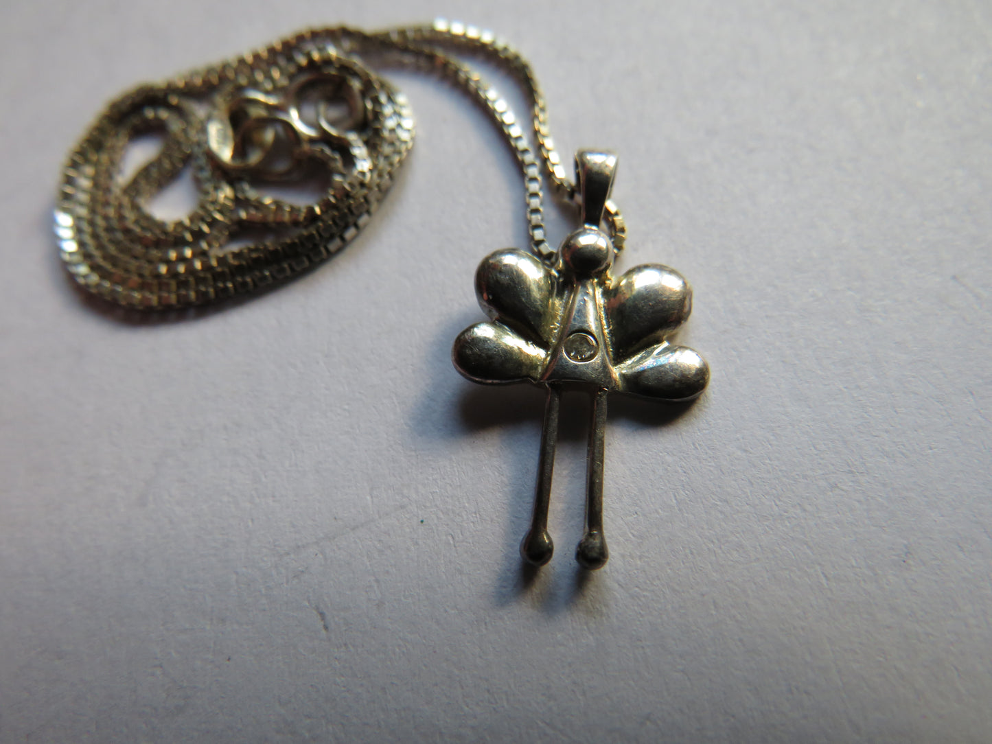Ladies / Girls Sterling Silver Necklace & Butterfly Pendant With Small Diamond