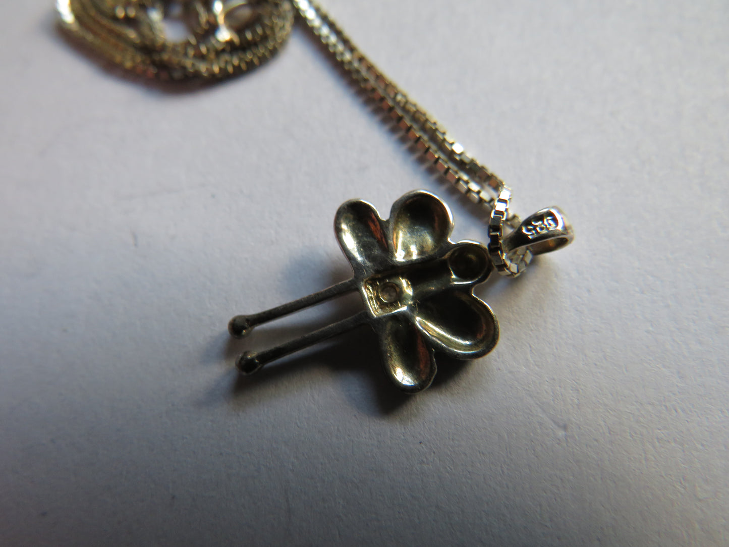 Ladies / Girls Sterling Silver Necklace & Butterfly Pendant With Small Diamond