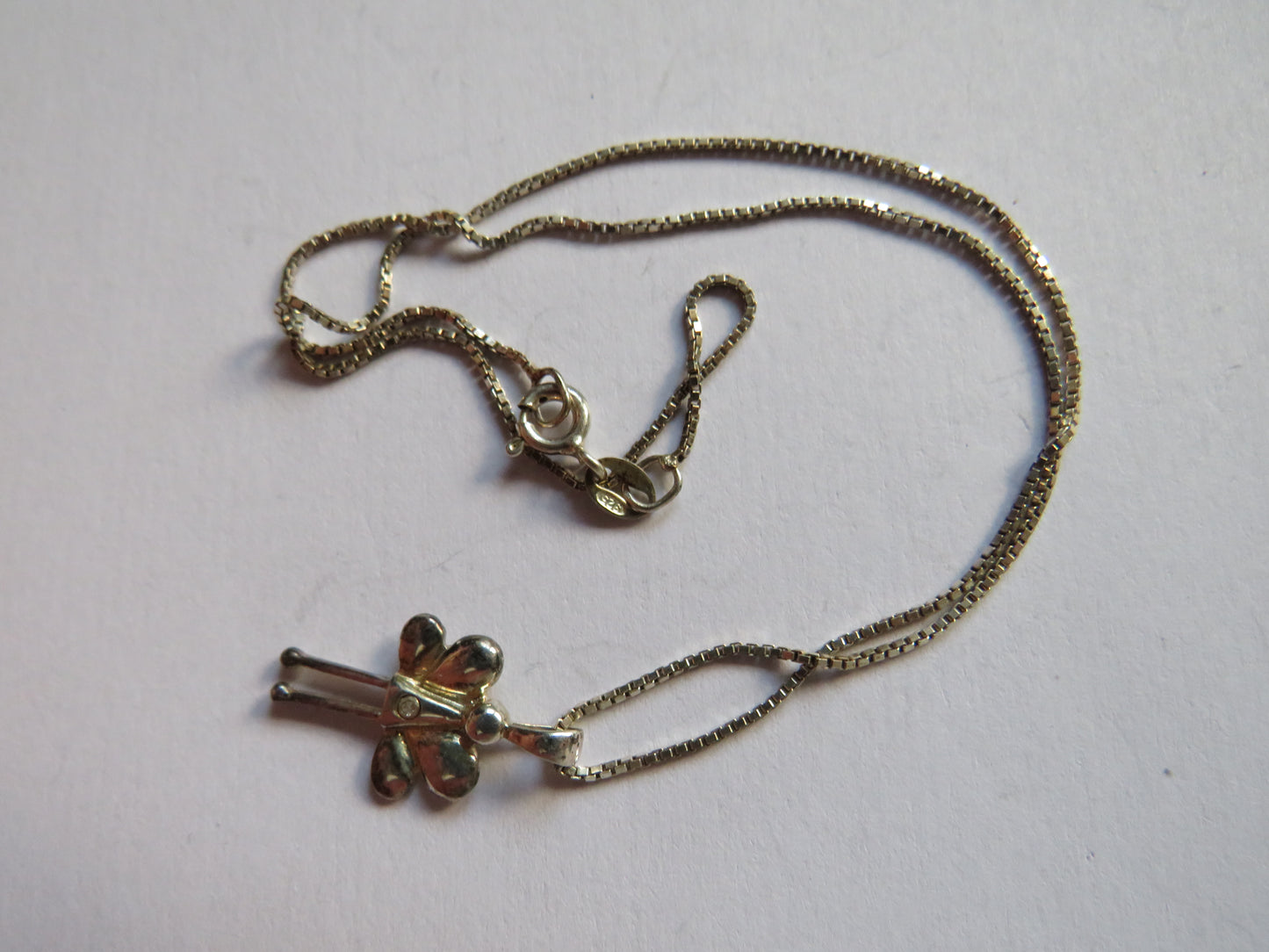 Ladies / Girls Sterling Silver Necklace & Butterfly Pendant With Small Diamond