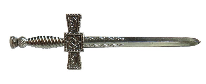Scottish Kilt Pin In Sword Style With Thistle & Celtic Decoration