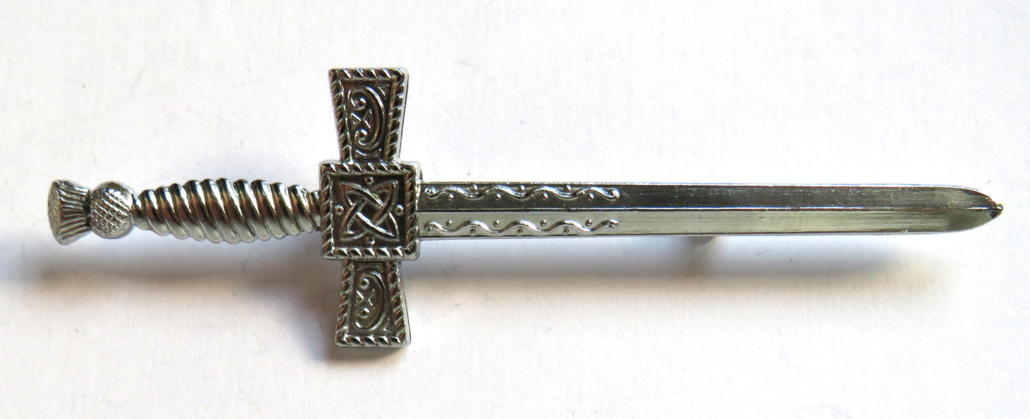Scottish Kilt Pin In Sword Style With Thistle & Celtic Decoration