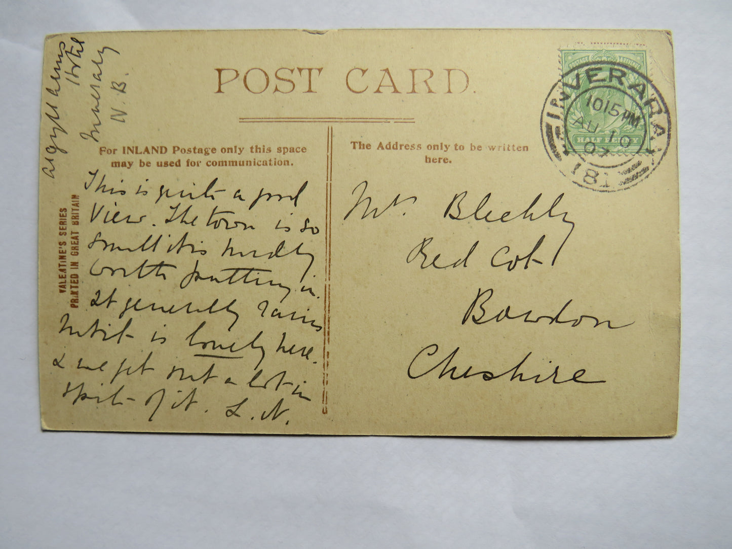 Vintage Postcard of Cross, Castle and Duniquaich, Inveraray 1907