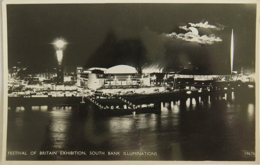 Vintage Postcard of Festival of Britain Exhibition, South Bank Illuminations