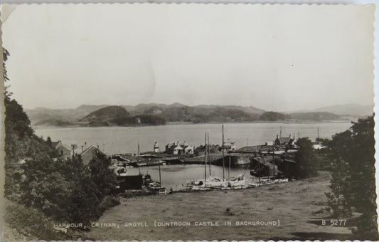 Vintage Postcard of Harbour, Crinan, Argyll (Dunoon Castle In Background)