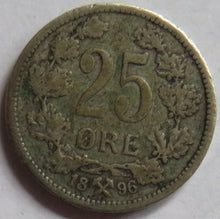 Load image into Gallery viewer, 1896 Norway Silver 25 Ore Coin
