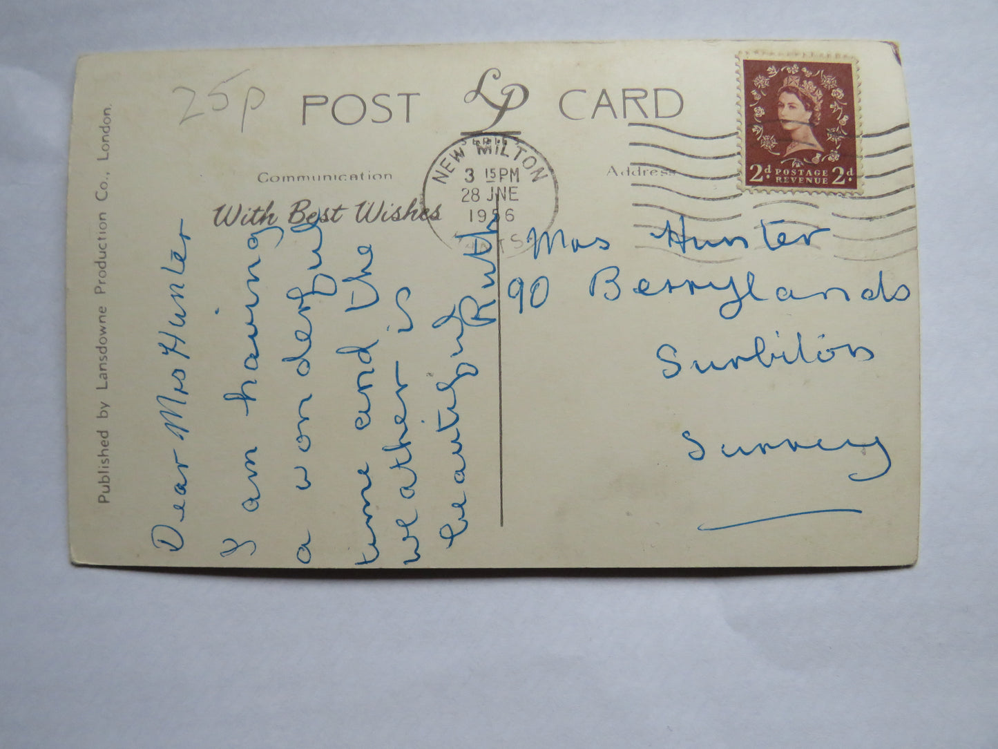 Vintage Postcard of Greetings from Bournemouth, 1956