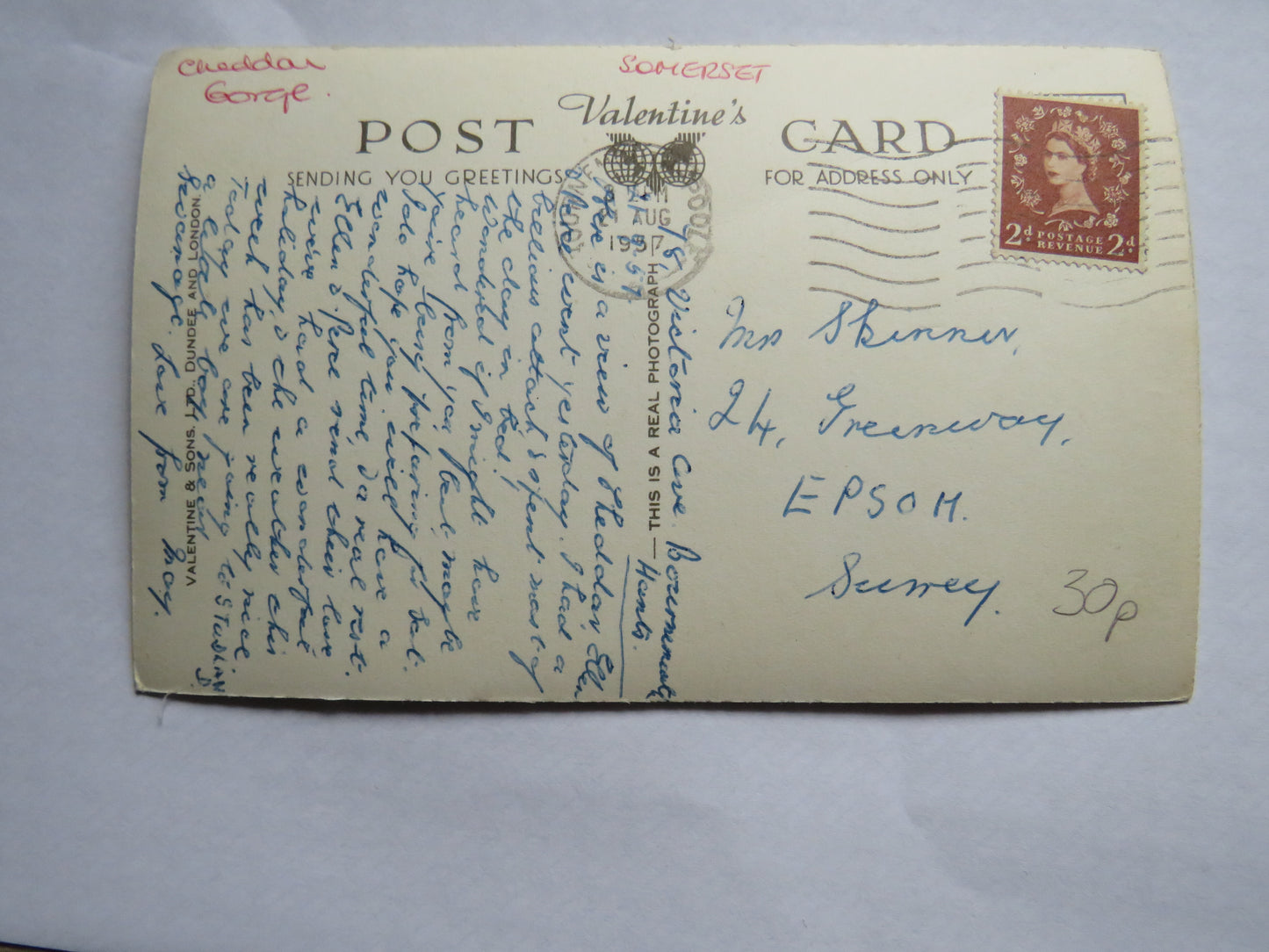 Vintage Postcard of Entrance To Gorge, Cheddar
