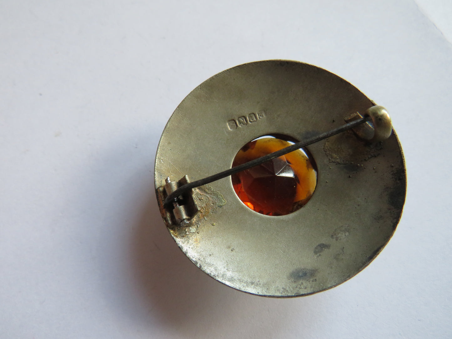Vintage Scottish Silver Plated Thistle & Orange Glass Brooch.