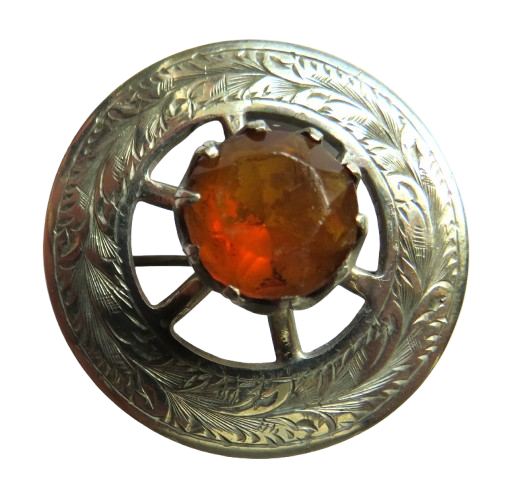 Vintage Scottish Thistle & Orange Glass Brooch