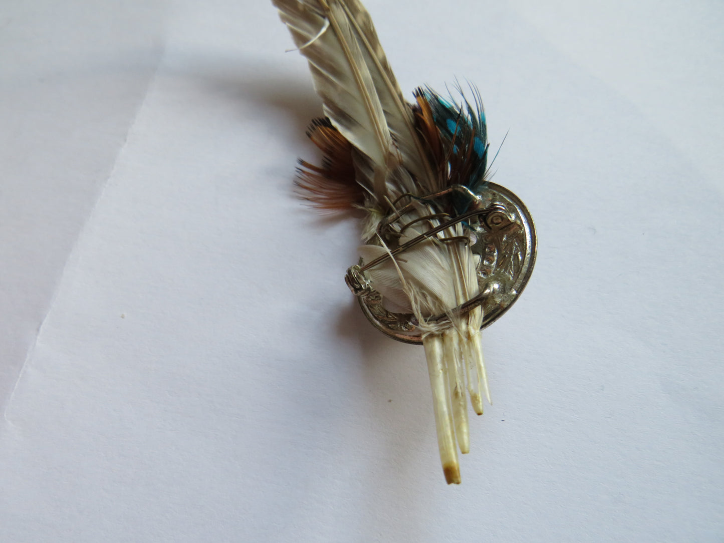 Vintage Scottish Thistle & Orange Glass Brooch With Feathers