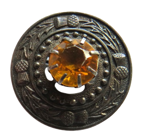 Vintage Scottish Thistle & Orange Glass Brooch