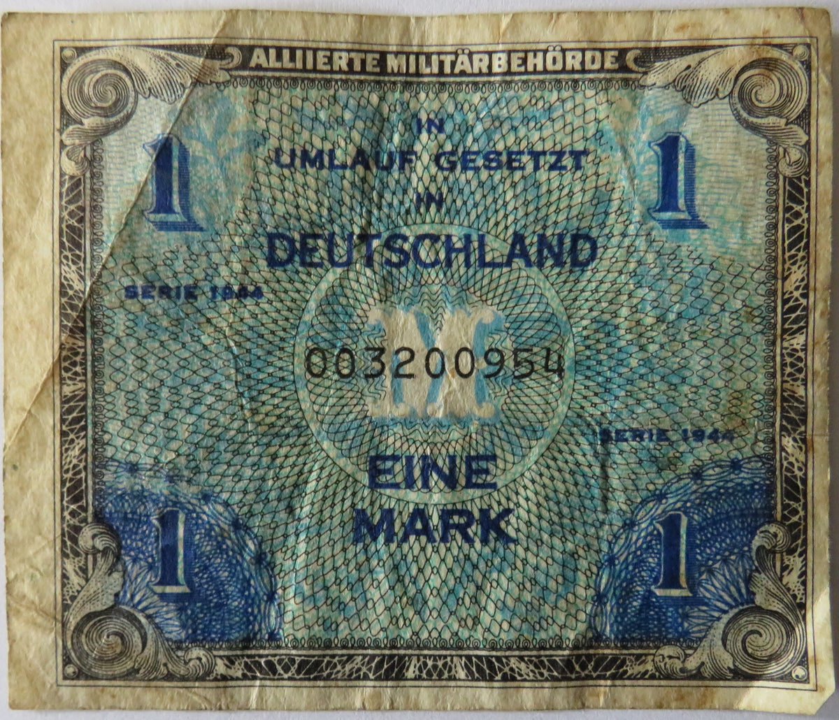 1944 Germany One Mark Banknote WWII