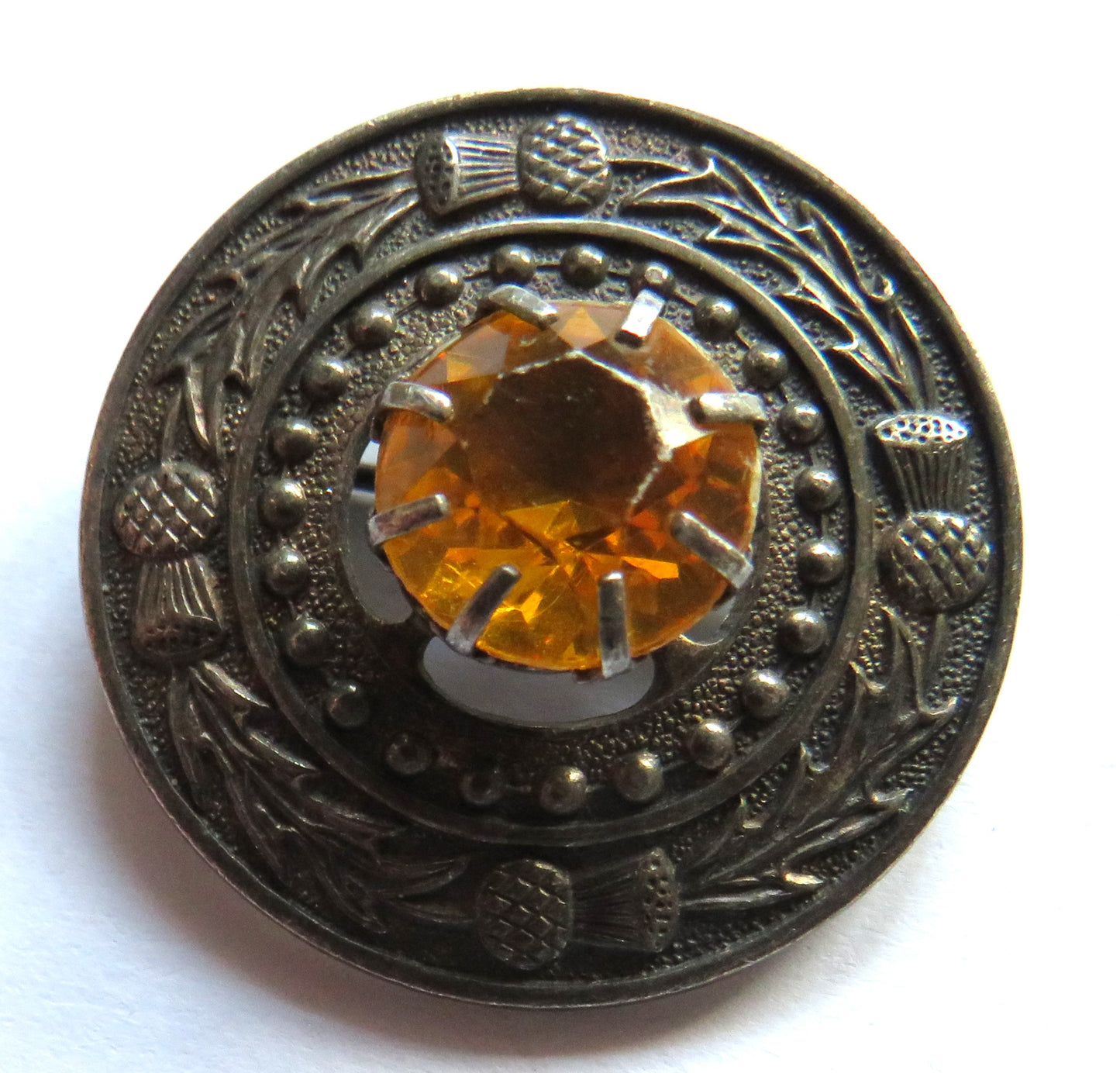 Vintage Scottish Thistle & Orange Glass Brooch