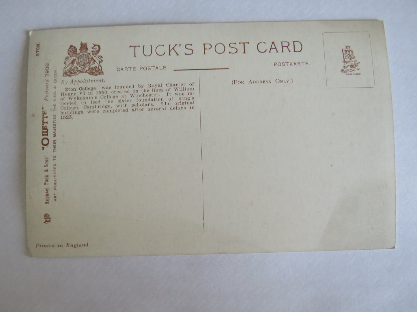 Vintage Postcard of Eton College