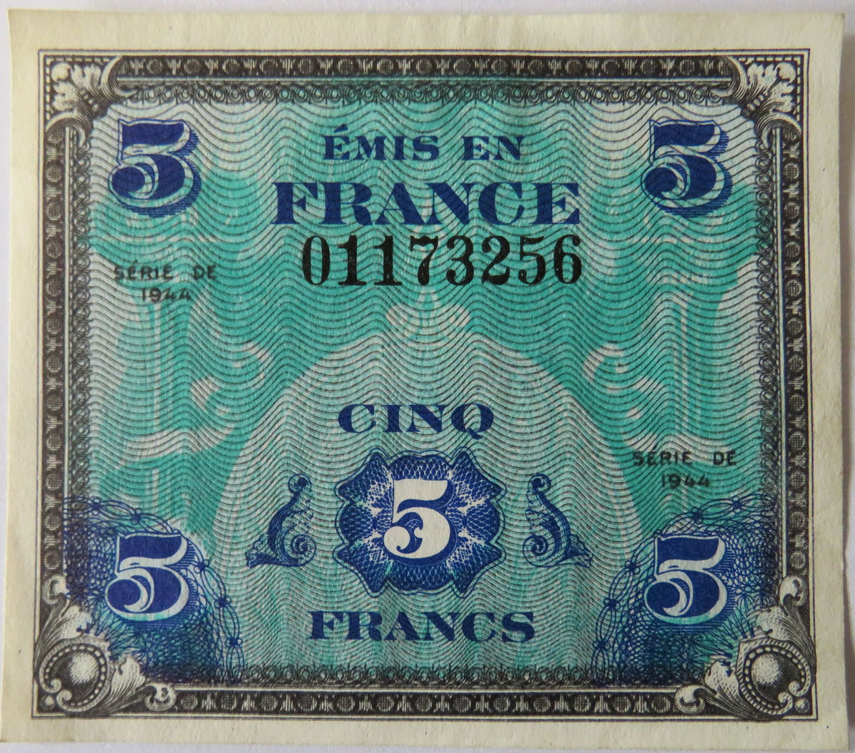 1944 France 5 Francs Banknote WWII