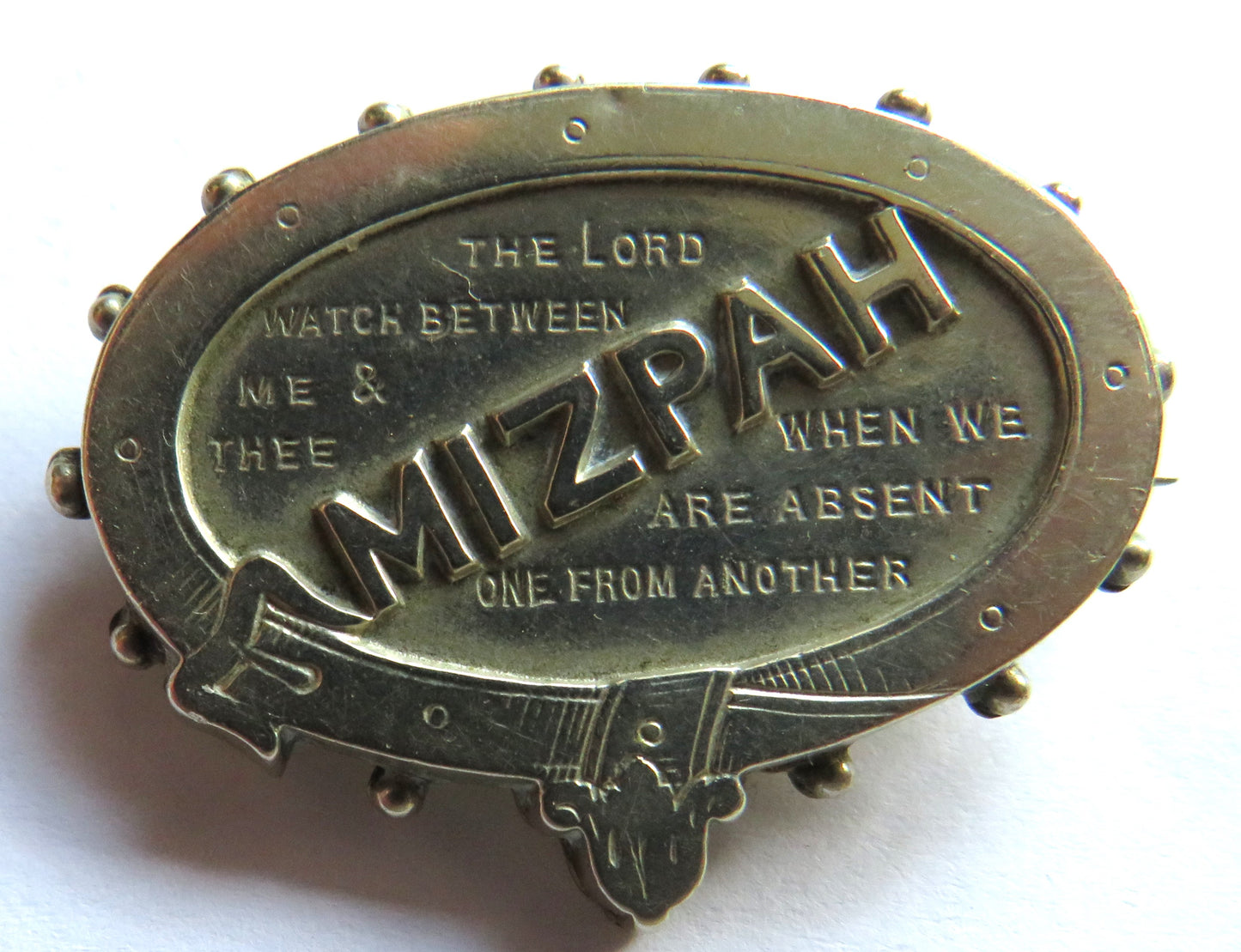 Antique Victoria White Metal "Mizpah" Brooch