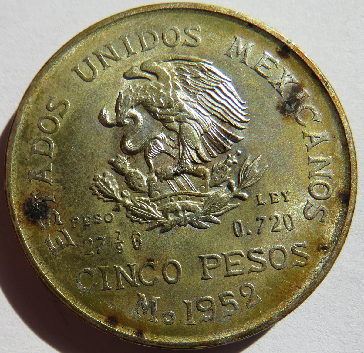 1952 Mexico Silver 5 Pesos Coin
