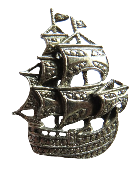 Vintage Marcasite Brooch In Style of Ship