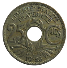 Load image into Gallery viewer, 1926 France 25 Centimes Coin
