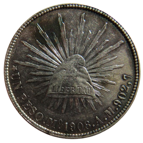 1908 Mexico Silver One Peso Coin