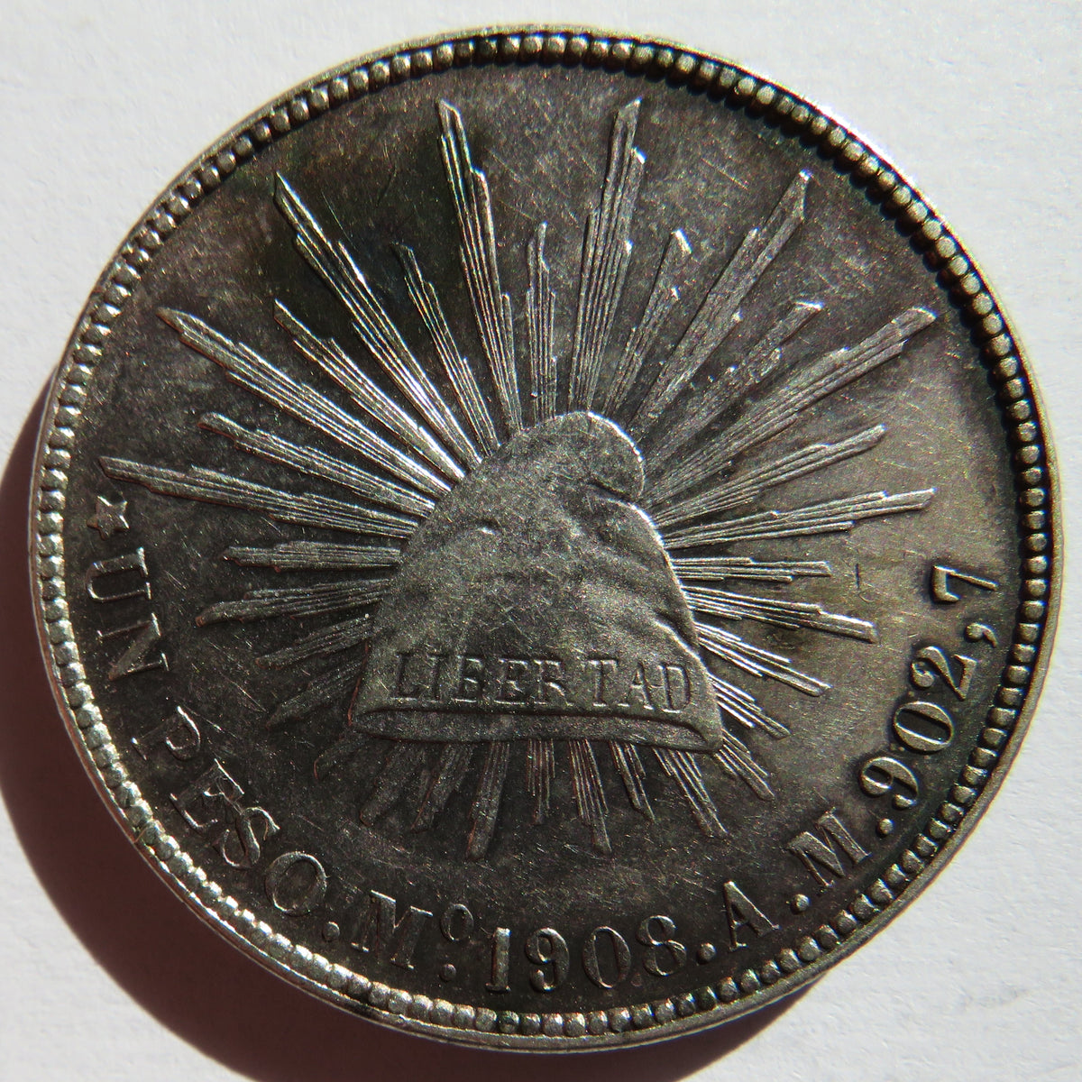 1908 Mexico Silver One Peso Coin