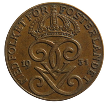 Load image into Gallery viewer, 1931 Sweden 2 Ore Coin
