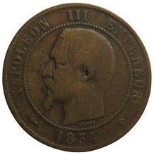 Load image into Gallery viewer, 1854-MA France Napoleon III 10 Centimes Coin
