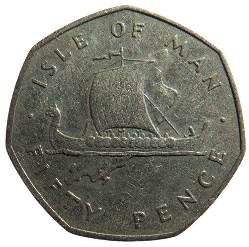 1976 Isle of Man 50p Fifty Pence Coin - Viking Longboat image 1