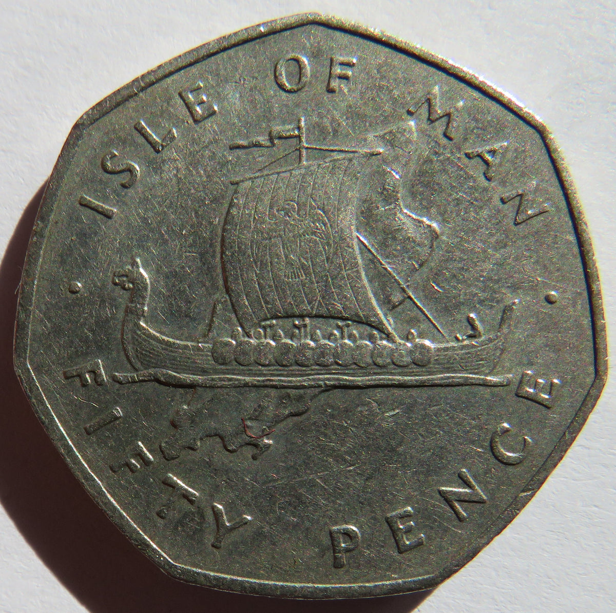 1976 Isle of Man 50p Fifty Pence Coin - Viking Longboat