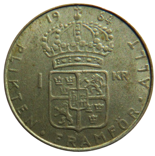 1964 Sweden Silver One Krona Coin