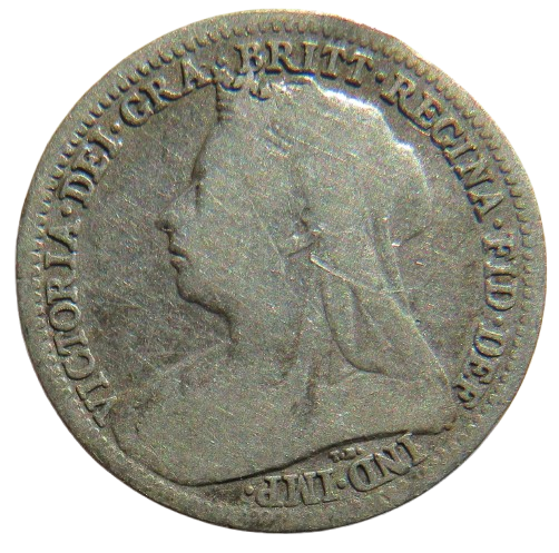 1900 Queen Victoria Silver Threepence Coin - Great Britain