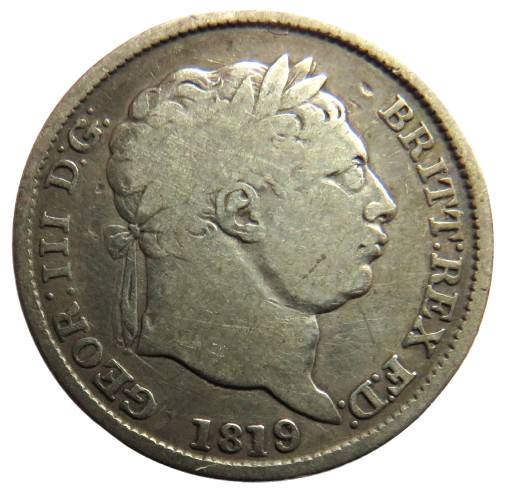 1819 King George III Silver Shilling Coin - Great Britain