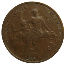 Load image into Gallery viewer, 1916 France 5 Centimes Coin
