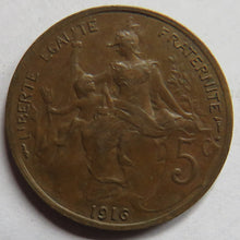 Load image into Gallery viewer, 1916 France 5 Centimes Coin
