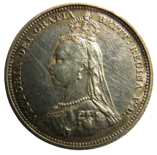 1887 Queen Victoria Jubilee Head Silver Shilling Coin - Great Britain