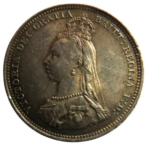 1887 Queen Victoria Jubilee Head Silver Shilling Coin - Great Britain