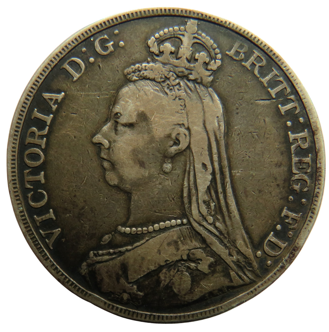 1889 Queen Victoria Jubilee Head Silver Crown Coin - Great Britain