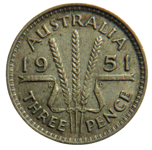 1951 King George VI Australia Silver Threepence Coin image 1
