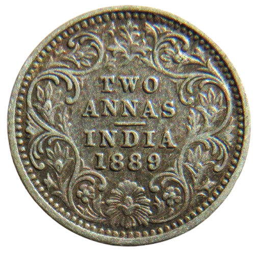 1889 Queen Victoria India Silver 2 Annas Coin image 1