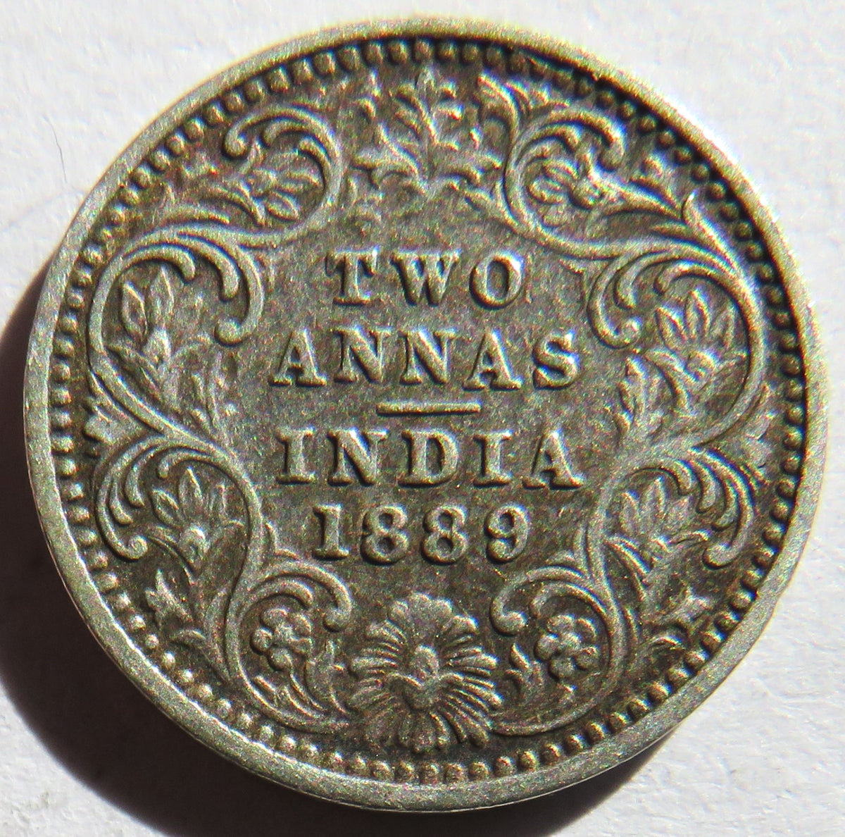 1889 Queen Victoria India Silver 2 Annas Coin