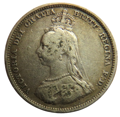 1887 Queen Victoria Jubilee Head Silver Shilling Coin - Great Britain