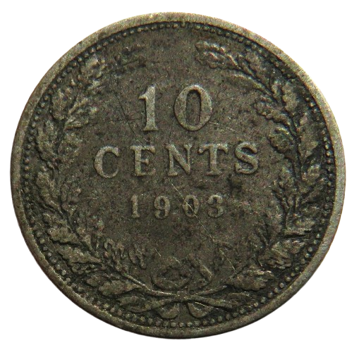 1903 Netherlands Silver 10 Cents Coin