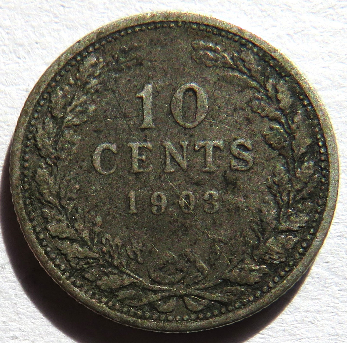 1903 Netherlands Silver 10 Cents Coin
