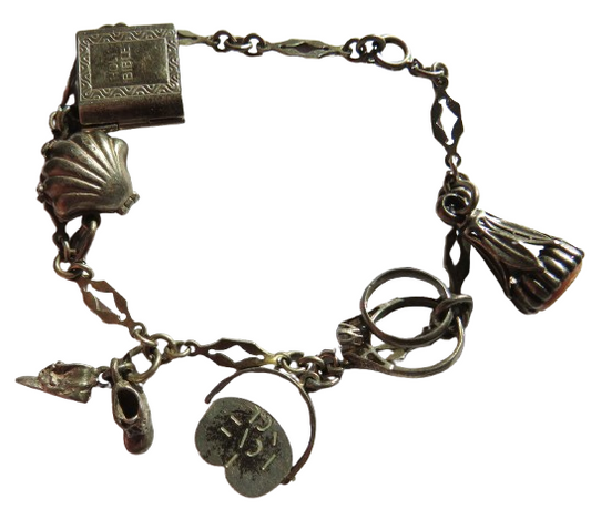 Vintage Silver Charm Bracelet With 6 Charms image 1
