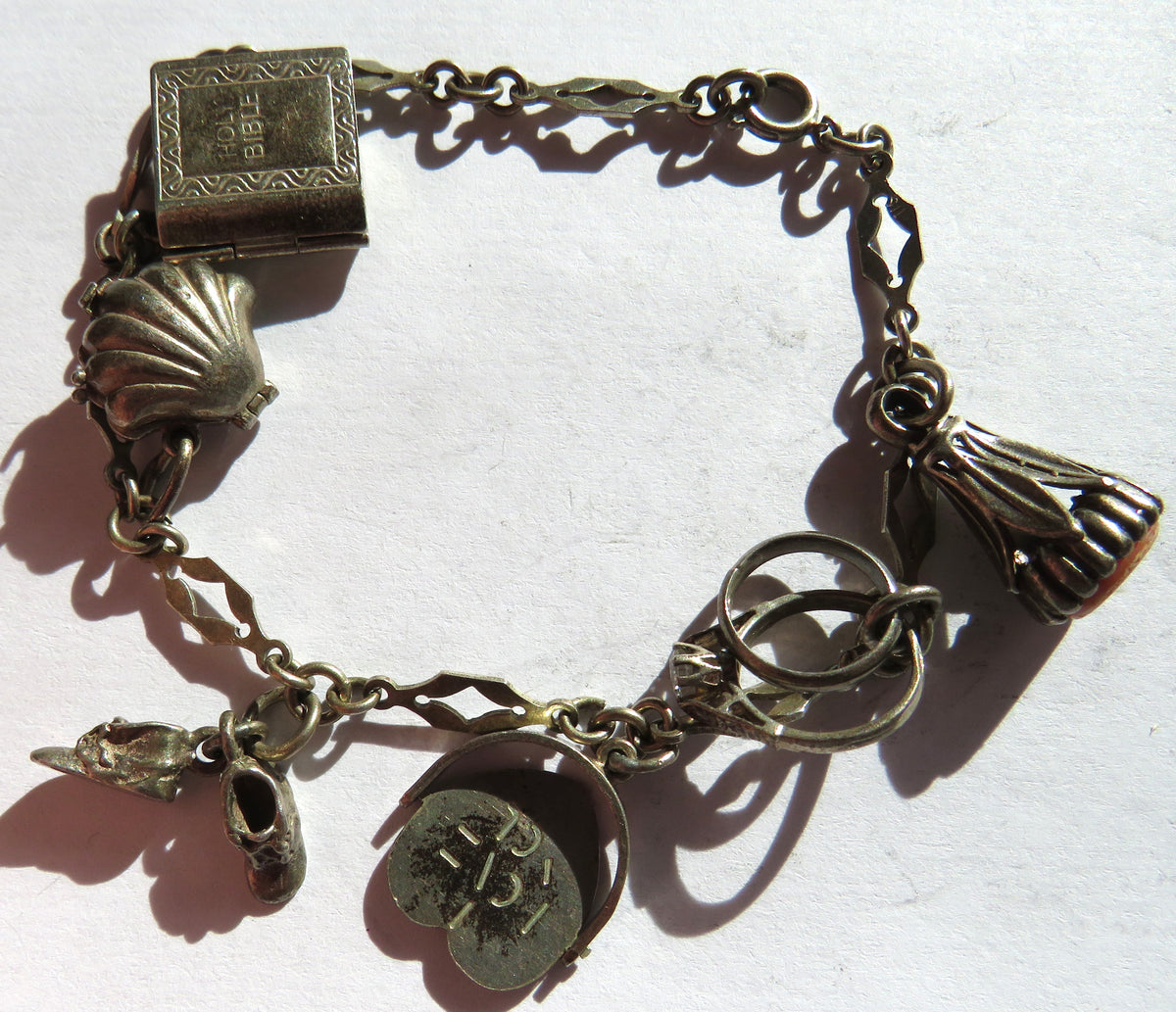 Vintage Silver Charm Bracelet With 6 Charms