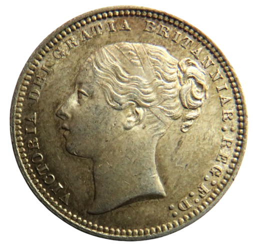 1868 Queen Victoria Young Head Silver Shilling Coin In High Grade